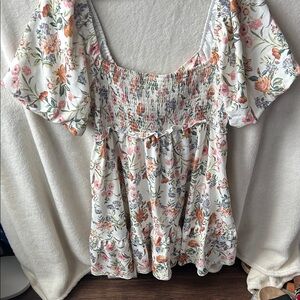 Altar d state Floral Smocked Women's mini dress with bow tie back